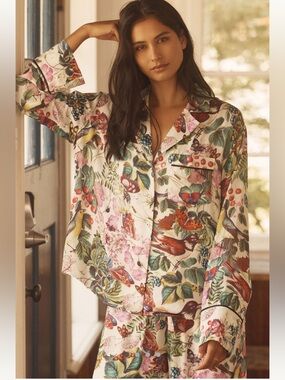 Anthropologie LyreBird Silky Oversized Pajama Shirt - Sz M